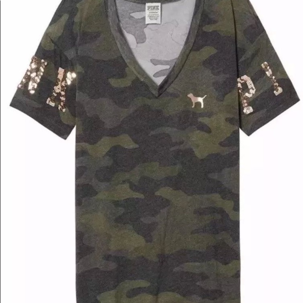 Nwt vs pink rose gold bling and camo tee